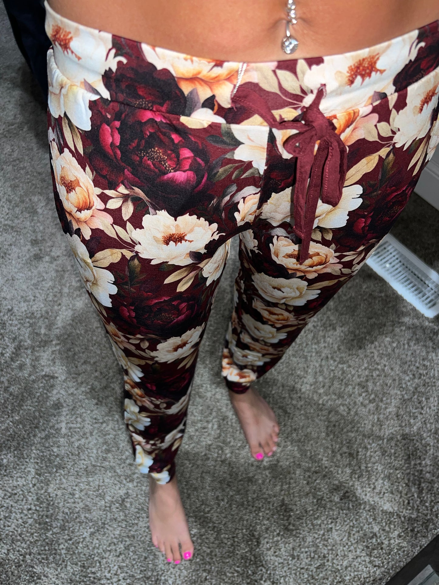 Maroon floral bamboo lounge pants