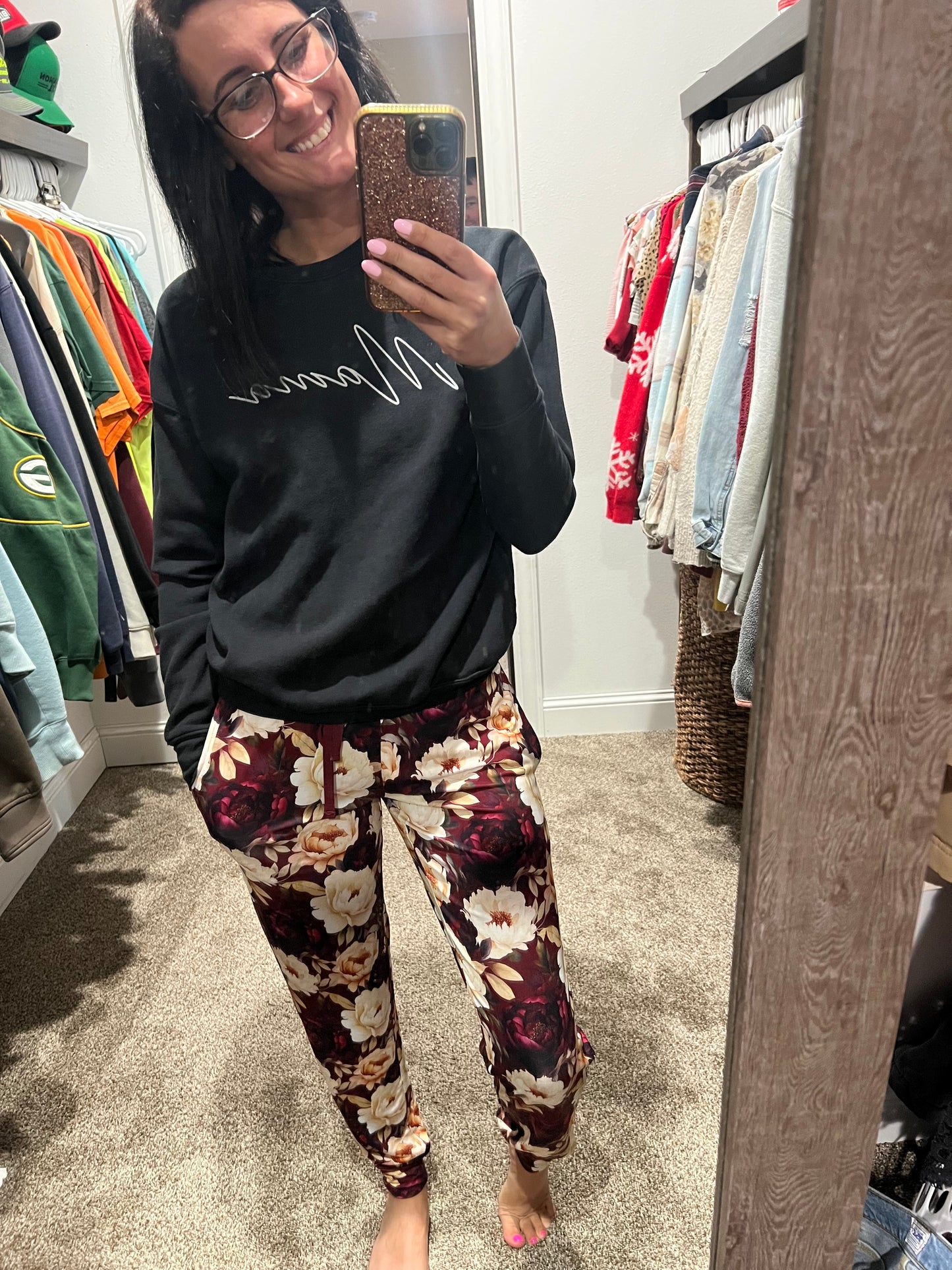 Maroon floral bamboo lounge pants