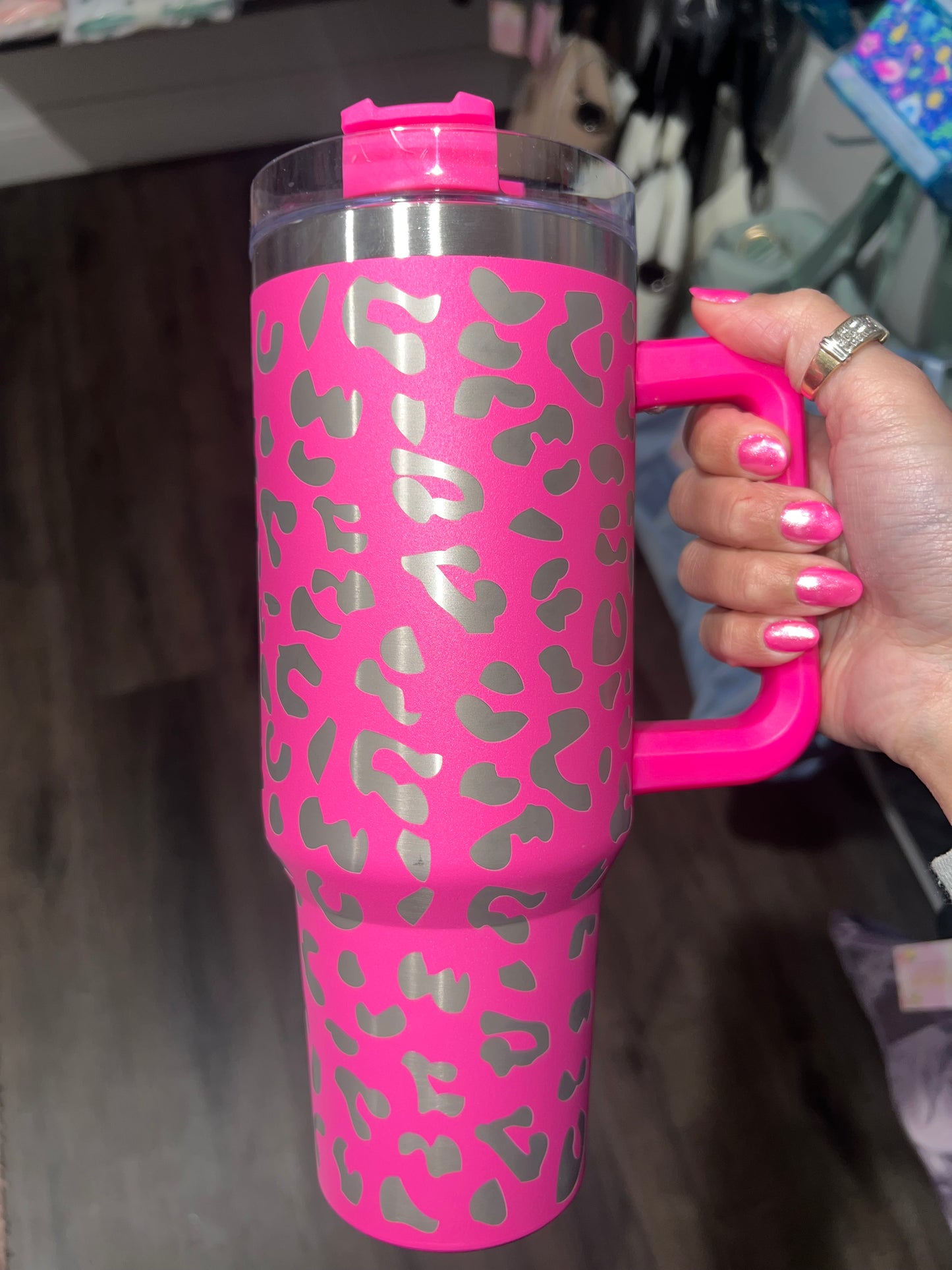 Hot pink leopard cup