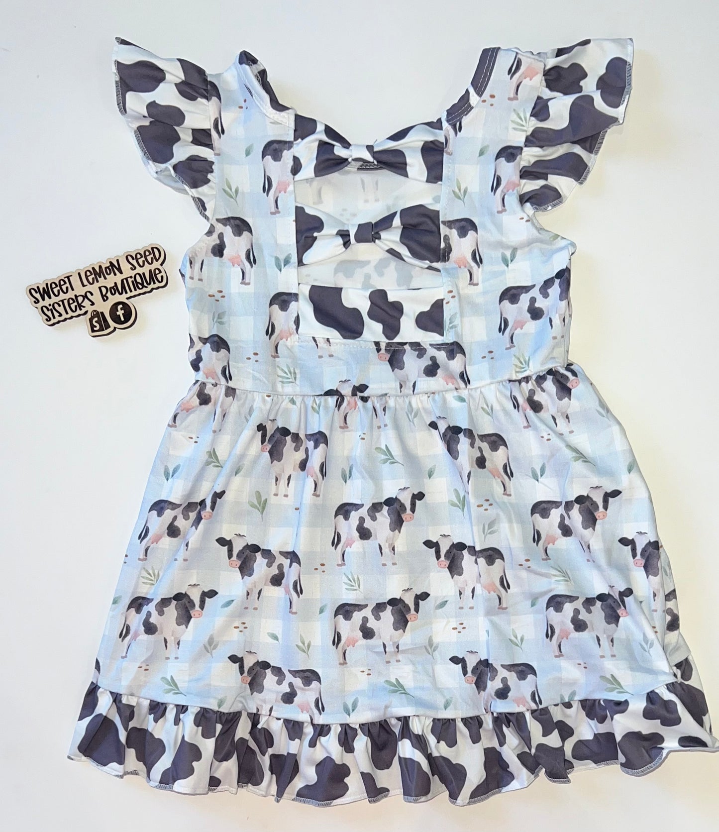 Cow dress with tie back