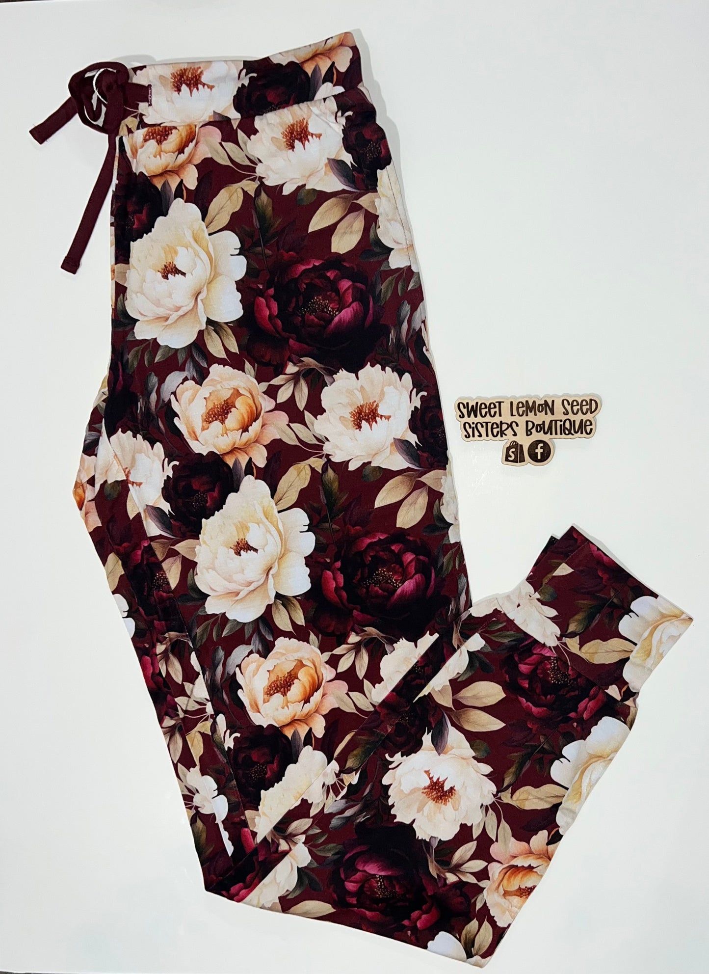 Maroon floral bamboo lounge pants