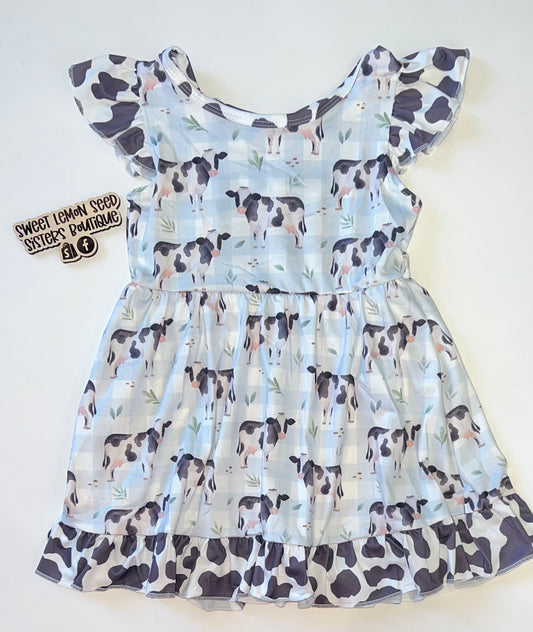 Cow dress with tie back